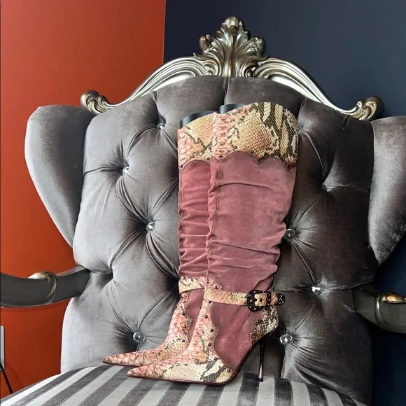 👑 El Dantés "Hecho a Mano" Spain Vintage Snakeskin & Suede Boots 👑 - Picture 1 of 9